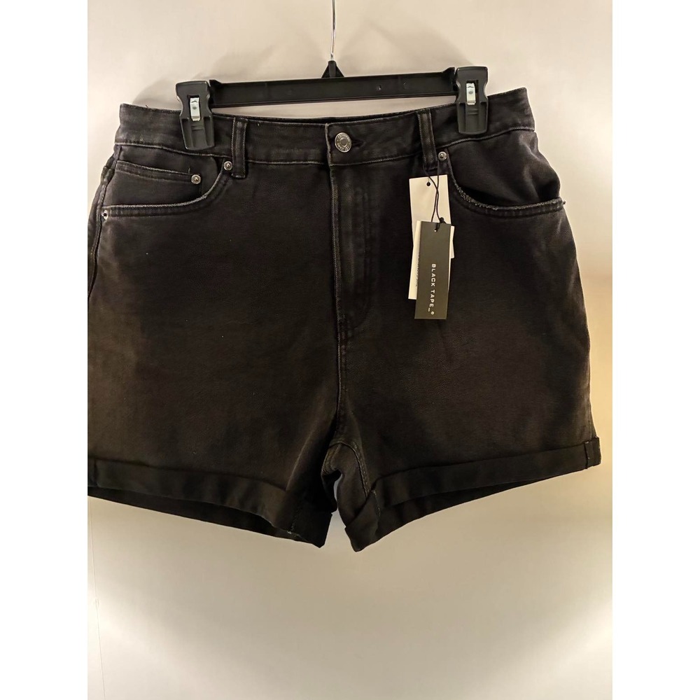 Black Tape Women's Black Washed Denim Shorts Size 29 Cuffed Mid Rise NWT